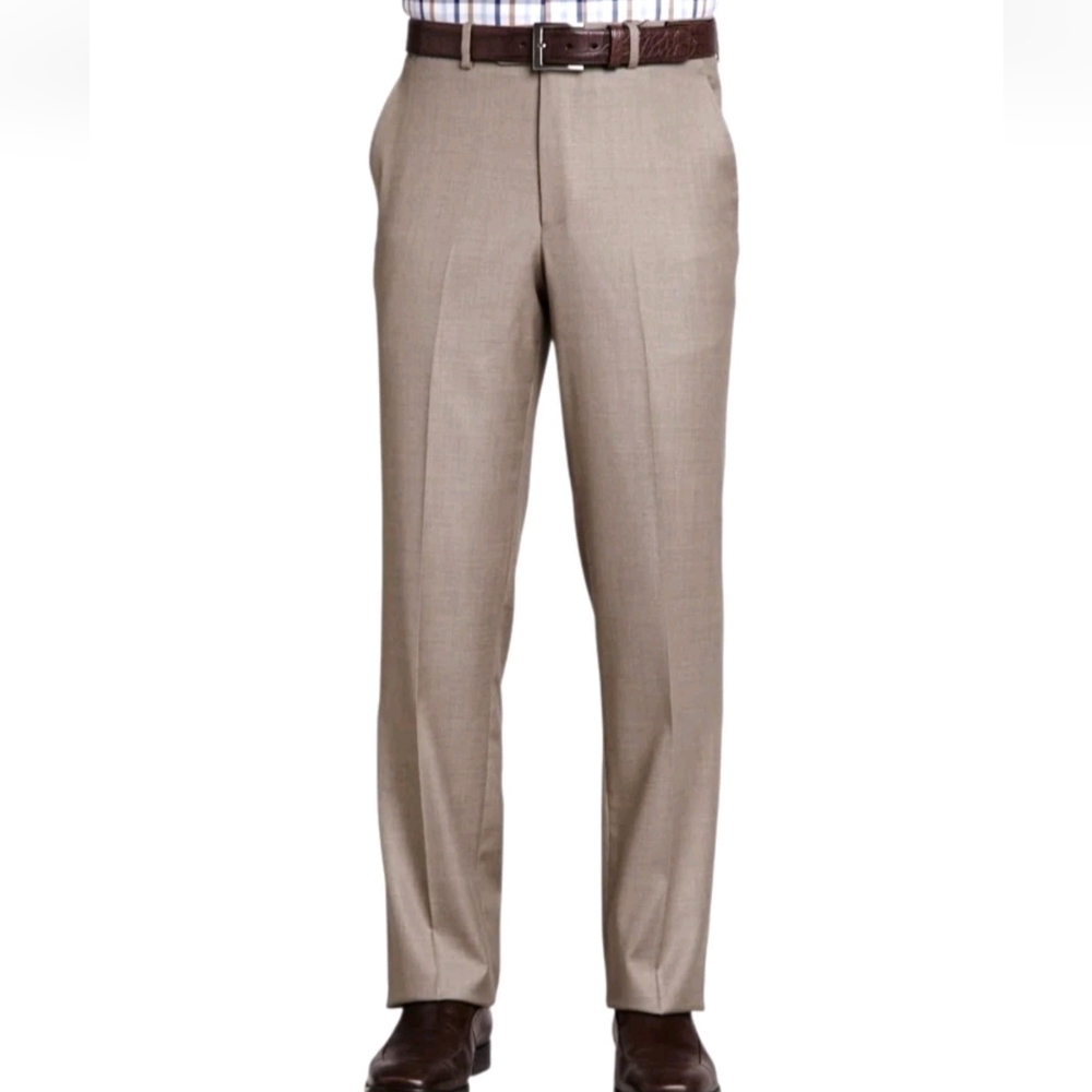 Peter Millar Mens Pants Size 42R Tan Crosshatch Wool Blend Trouser Unhemmed